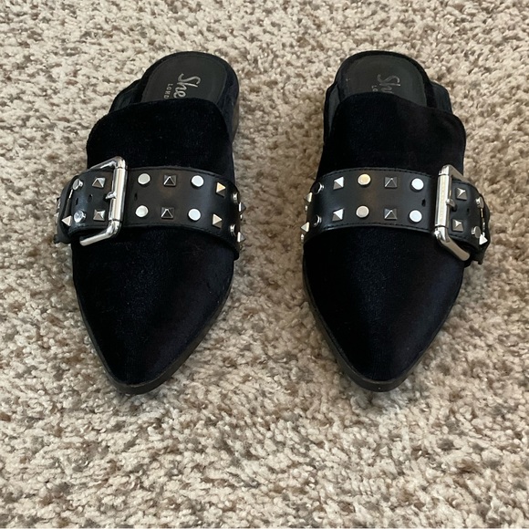 SHELLYS LONDON VELVET STUDDED CLOGS - Picture 2 of 8